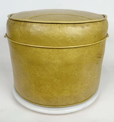Vintage Round Mustard Yellow Harvest Gold Vinyl Hassock Ottoman Footstool MCM - Image 1 of 4