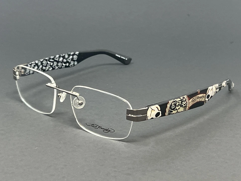Ed Hardy EHL823-GUN Gunmetal 53 mm Para hombres Anteojos Cuadrados Sin Montura Estampado de Calaveras Foto 1 de 4