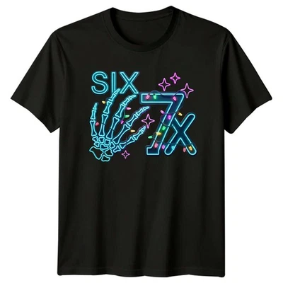Six 7X Skeleton Neon Halloween Mens Womens Graphic Tee - Image 1 of 4