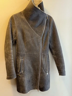 Abrigo de motociclista de piel de oveja genuina de pato azul para mujer XS 2/4 Foto 1 de 4