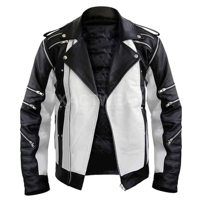 Michael Jackson MJ Thriller Black & White Singer Halloween Leather Jacket - Image 1 of 3
