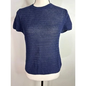 Vince. Navy Blue Cotton Crochet Mock Neck Sweater Women's Medium Coastal Cowgirl - Picture 1 of 6