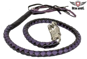 42" Genuine Hand-Braided Leather Black & Purple Get Back Whip For Motorcycles - Picture 1 of 8