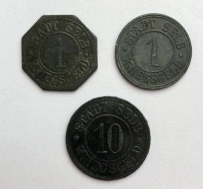 1918 Notgeld 1 and 10 Pfennig Selb (Bayern) Stadt Funck# 495.1 , 495.2, 495.3a - Image 1 of 4