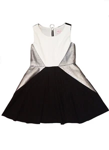 NEW Zoe Ltd Girls Black White Silver Inset Tween Flared Skirt Dress 7/6X Mirror - Picture 1 of 2