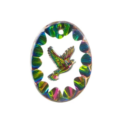 25x18mm Vitrail Etched Dove 1 Hole Glass Intaglio Pendant (1) - Image 1 of 2