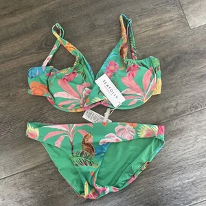 NEW Seafolly 14F Cup Tropica Wrap Front Underwire Bra & 14 Tropica Hipster Jade - Picture 1 of 8