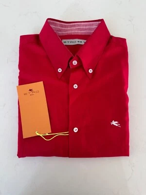 Nueva Camisa ETRO Milano Lino Rojo Brillante, Talla 46 - XXL Hecha en Italia. Foto 1 de 4