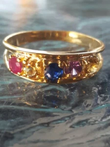 Labcreated Multi Gemstones Round Cut Ring 10kt Solid Yellow Gold - Picture 1 of 12