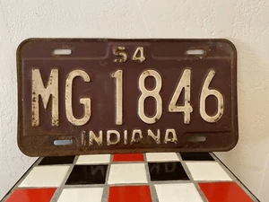 1954 White on Maroon Indiana License Plate - Picture 1 of 2