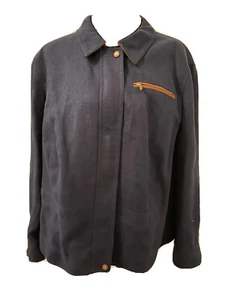 RALPH LAUREN 100% Linen Jacket Leather Trim Women’s 22W Navy Blue Lined Zip $285 - Picture 1 of 8