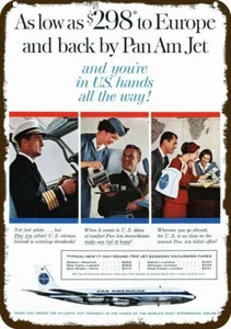 1960 PAN AM Airline Jet Pilot & Stewardess Vn-Look DECORATIVE REPLICA METAL SIGN - Picture 1 of 1