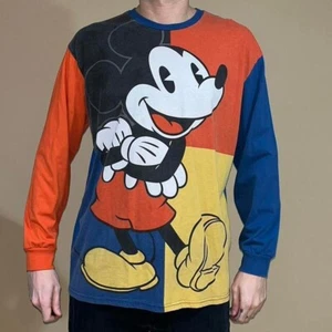 Disney Mickey Mouse color block long sleeve shirt retro Size XL - Picture 1 of 5