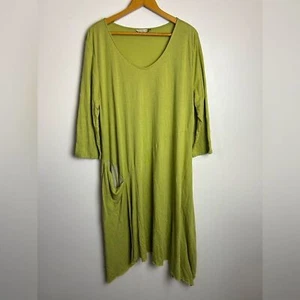 Chalet Et Ceci Midi Dress Women's 1X Green Lagenlook 3/4 Sleeve Stretch Comfort - Picture 1 of 12