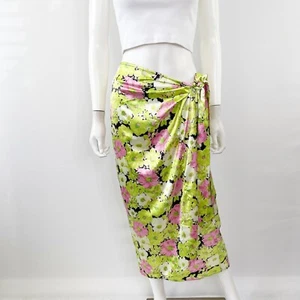 WAYF Lime Green Floral Wrap Skirt Midi Size M Tropical Casual Beach Summer New - Picture 1 of 9