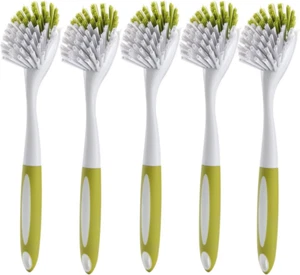 Scrub Brush for Dish Kitchen Sink Pot Pan with Stiff Bristles, Yellow-Green 5Pcs - Picture 1 of 2