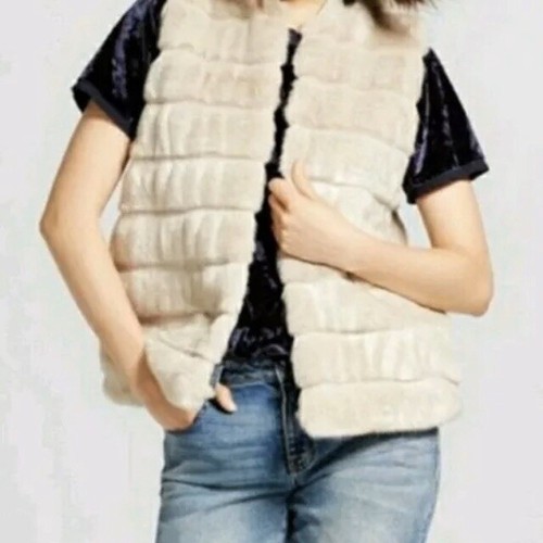 OFF WHITE UN NUOVO GIORNO gilet donna aperto davanti pelliccia sintetica!! Crema bianco sporco! Così morbido! Taglia 3X