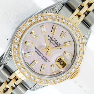 Reloj Rolex Lady DateJust rosa mop esfera de diamantes acero y oro de 18 quilates bisel de diamantes - Imagen 1 de 10