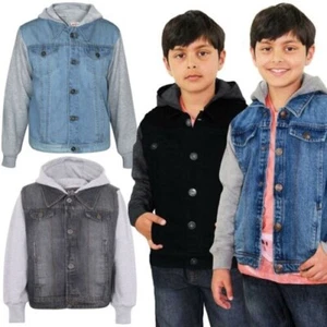 Kids Boys Denim Jacket Fleece Long Sleeves Hooded Stylish Jeans Coat For 2-13 Yr - Picture 1 of 25