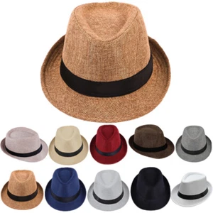 Straw Trilby Sun Hat Mens Ladies Womens Summer Panama Trilby Style Beach NEW - Picture 1 of 22