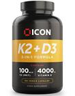 ICON - High Strength Vitamin D3 4000 IU K2 Vitamin 100?g MK7-6 Month Supply 180