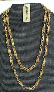 Collana catena 36 pollici retrò anni 60 tono oro quattro cravatte ritorte couture nuova con etichetta - Foto 1 di 8