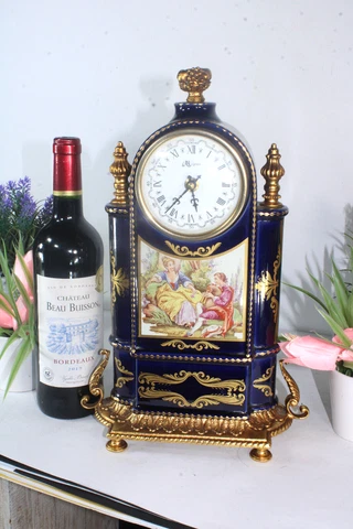 Vintage T limoges cobalt porcelain victorian scene table mantel clock Cover