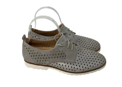 Earth Camino 银色皮鞋 7B 码女式穿孔牛津鞋系带  — 第 1/4 张图片
