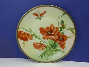 PRUSSIA Royal Rudolstadt Hand Painted Poppy Flowers 8-1/4" Plate Gilt Edge - Picture 1 of 11