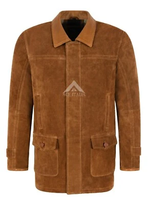 Men's Leather Car Coat Tan Suede Classic Tailored Soft 100% Suede Jacket 6360 - Image 1 of 4