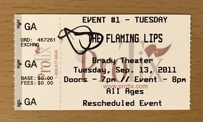2011 THE FLAMING LIPS TULSA OK 9/13 CONCERT TICKET STUB SOFT BULLETIN EMBRYONIC - Image 1 of 2