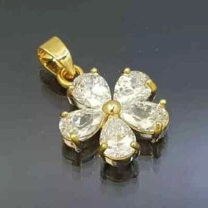 3.00Ct Pear Cut Real Moissanite Women's Flower Pendant 14K Yellow Gold Plated - Picture 1 of 7