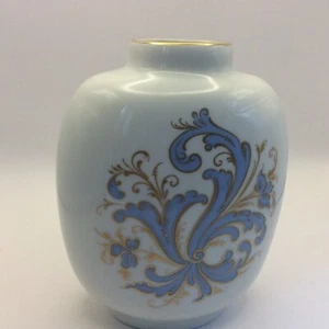Vintage Porsgrund Norway Pottery Blue and Gold Porcelain Vase - Picture 1 of 11