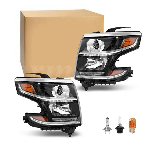 Headlights For 2015-2020 Chevy Tahoe Suburban Lamp With Bulbs LED DRL Left Right Foto 1 de 4