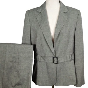 Tahari Arthur S Levine Pant Suit Women 12 Gray Multi Fleck Tweed Belt Career - Picture 1 of 18