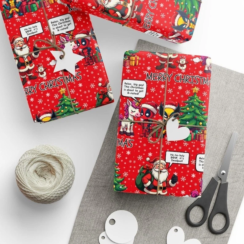 Comic Book Christmas Wrapping Paper, Fun Superhero Holiday Gift Wrap Rolls - Image 1 of 4