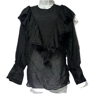 Blusa Top J.ING Negra con Volantes Manga Larga 100% Seda Morera Talla M Foto 1 de 4