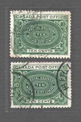 Canada Stamps #E1 and #E1a, Special Delivery, Used, F/VF, CV +/- $20.00 - Image 1 of 2