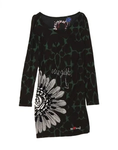 DESIGUAL Womens Abstract Pattern Long Sleeve Basic Dress UK 16 Large Black AO04 - Picture 1 of 3