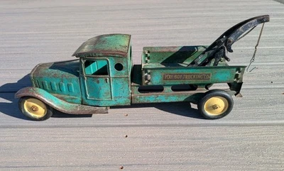 "Remolcador Steelcraft verde vintage de 1930 21"" de largo, pintura y calcomanías originales" Foto 1 de 4