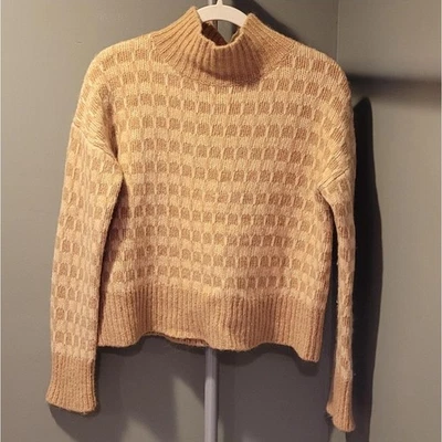 Suéter Recortado Everlane Mezcla Lana Cuello Alto, Talla S, Tostado y Crema Foto 1 de 4