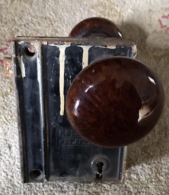 Vintage Antique Brown Porcelain Door Knobs With Lock Mechanism - Image 1 of 4