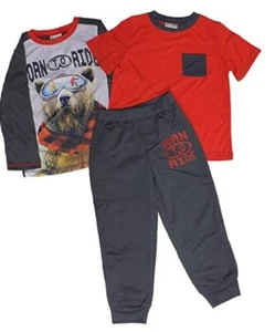 St. Eve Boys 3-Piece Sleepwear Set Red/Grey Born To Ride - Picture 1 of 1