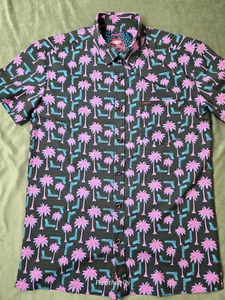 Retro Rifle Shirt Mens Medium Rising Palm Vice Hawaiian Tropical Midnight - Picture 1 of 11