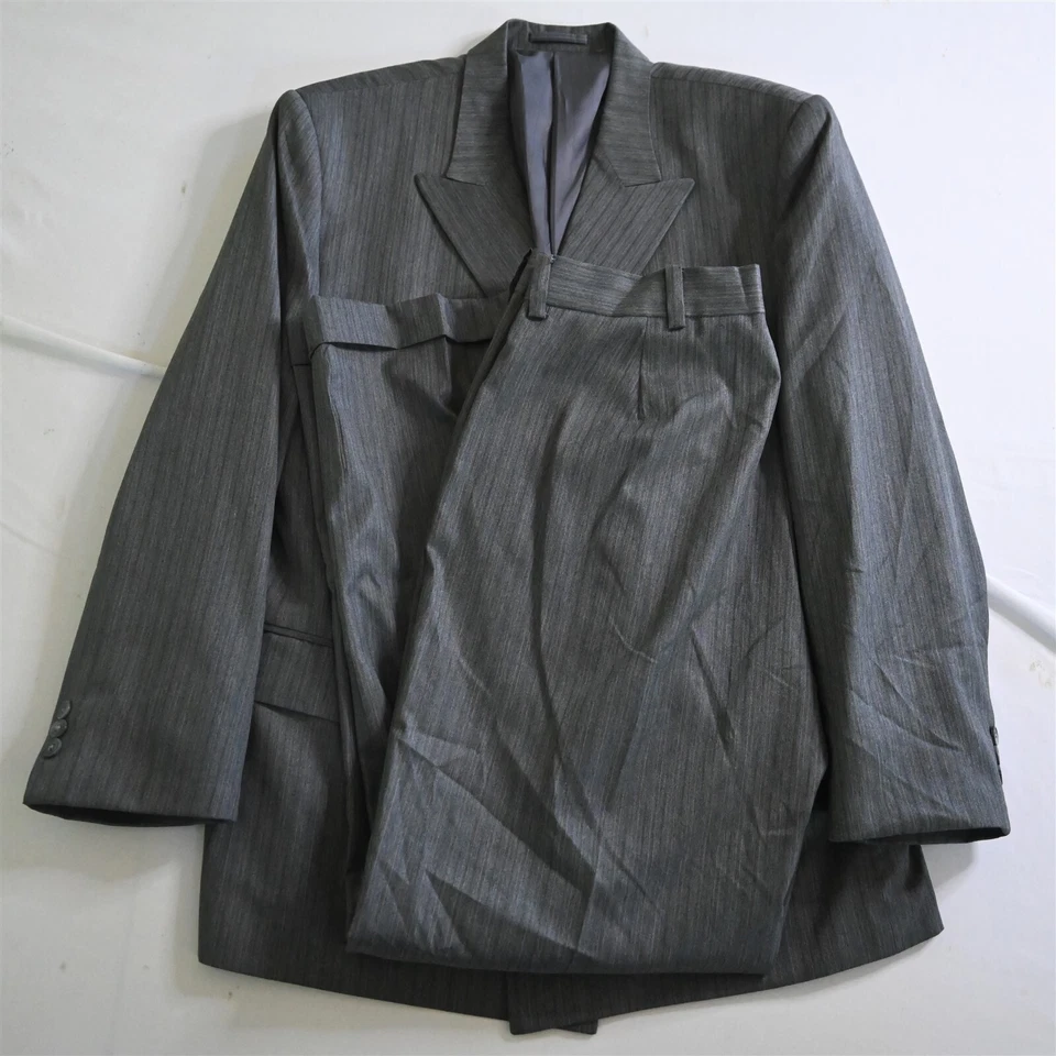 Traje Chaqueta Pantalones Traje A Medida Moda Clásica 38R 34x32 Gris Rayas Doble Pecho Foto 1 de 4