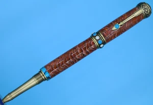 Roller Ball Pen Southwest Antique Brass with Turquoise Stone and Moab Red Rock - Picture 1 of 11
