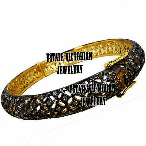 VALENTINO Braccialetto Vintage Argento Diamante Taglio Rosa 4 64Ctw Originale Vecchia Miniera Gioielli