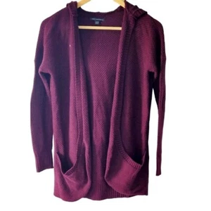 American Eagle Burgundy Hooded Lightweight Cardigan Sweater Waffle Knit Size XS - Picture 1 of 3