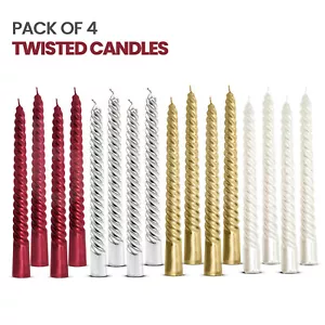 Pack of 4 Twisted Spiral Candles Taper Wax Colour Wedding Party Light Xmas 25cm - Picture 1 of 26