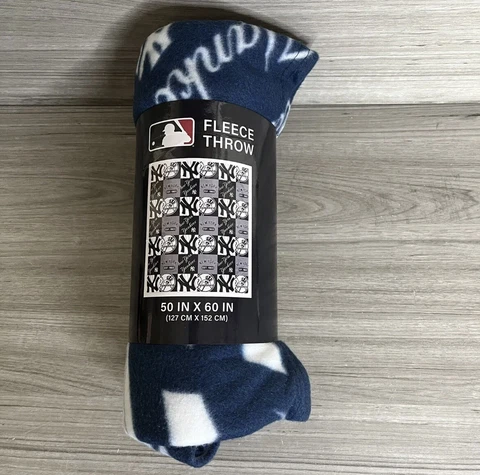 New York Yankees MLB Authentic Blue White Fleece Throw 50"x60" Repeating Pattern Cover